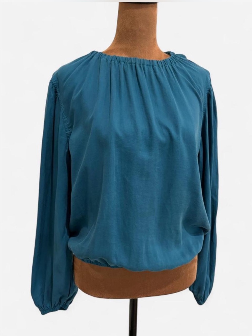 Bella Dahl Elastic Shirred Teal Blouson Boho Top Small